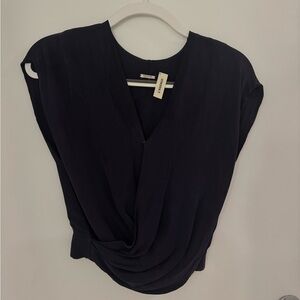 L’AGENCE Blue Drape Blouse